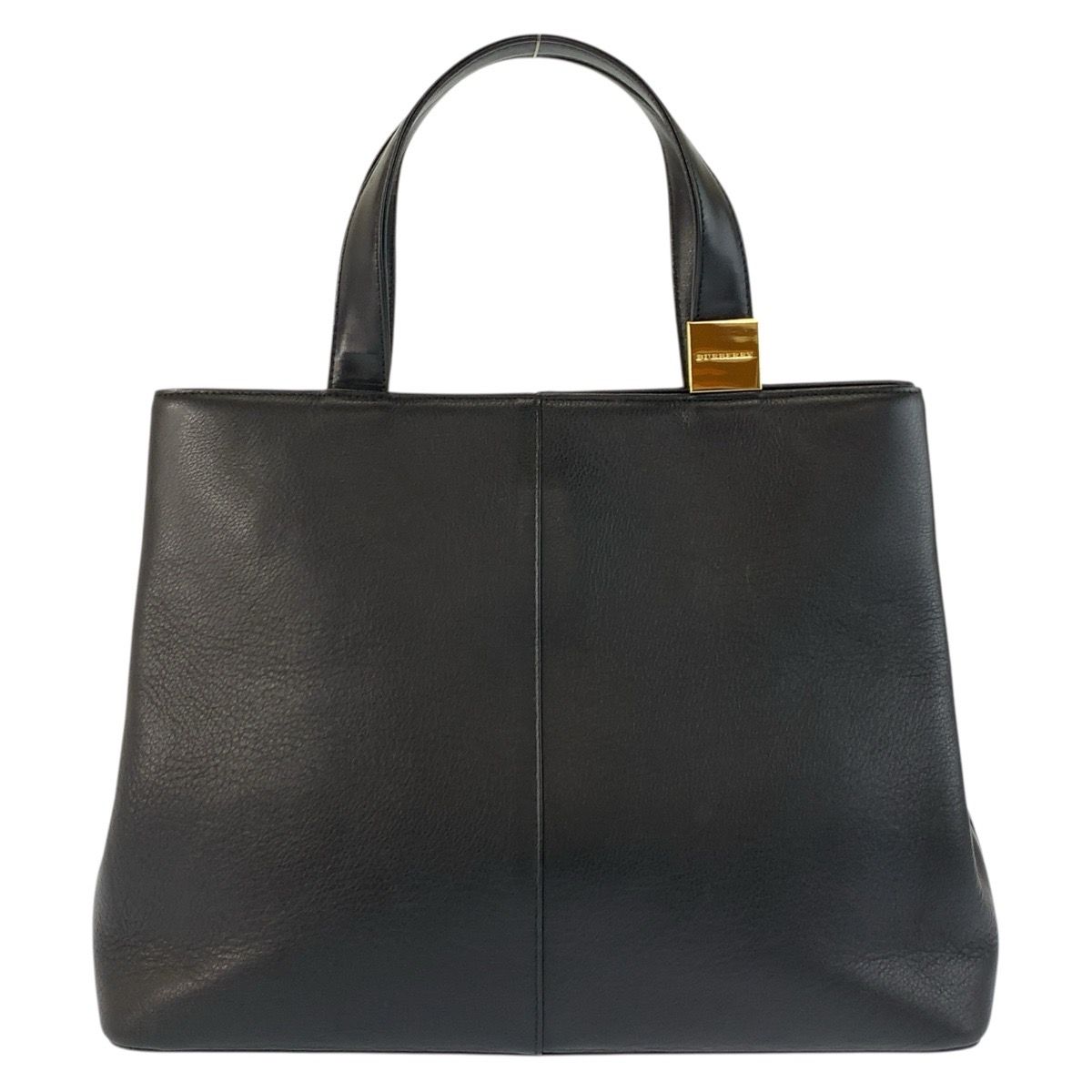 Burberry ブラックレザートートバッグ 美品 BURBERRY バーバリー 中チェック柄 ブラック 黒 ゴールド金具