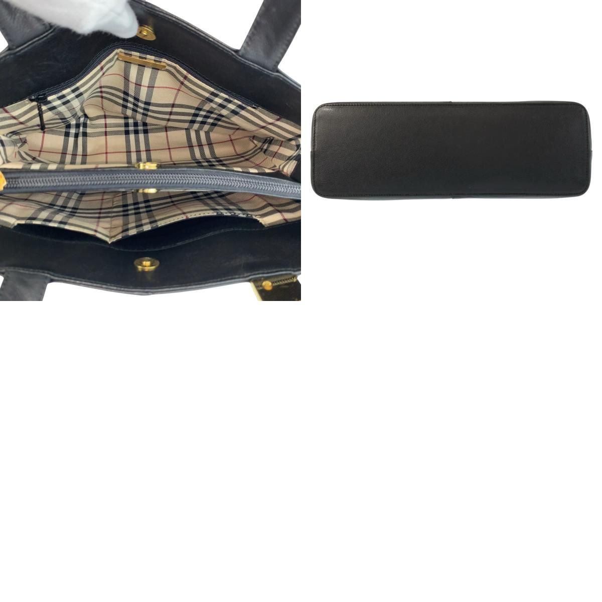 美品 BURBERRY バーバリー 中チェック柄 ブラック 黒 ゴールド金具
