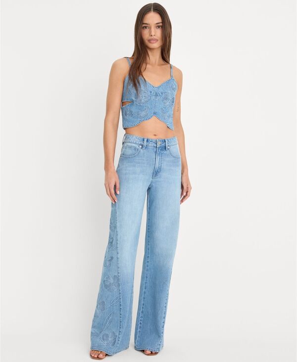 グッドアメリカン レディース ボトムス デニムパンツ 刺繍 ジーンズ Good American Womens Dolly Joleans HighRise WideLeg Embroide red