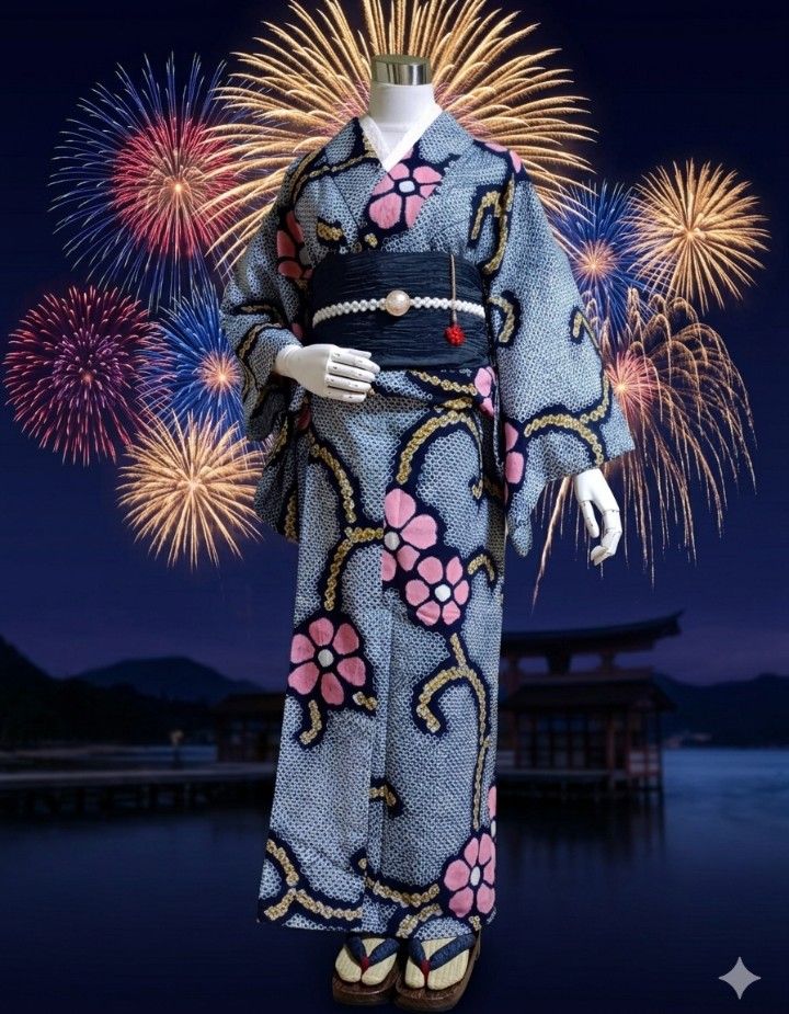 最高級 有松鳴海絞り 浴衣 総絞り 藍色 ピンク 木綿 夏着物 絞りゆかた