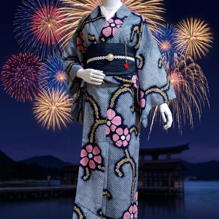 最高級 有松鳴海絞り 浴衣 総絞り 藍色 ピンク 木綿 夏着物 絞りゆかた 単品