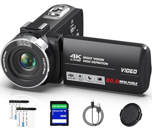 ビデオカメラ 4K録画 8000万画素 3.0インチIPS HD大画面 YouTubeカメラ 18Xデジタルズーム IRナイトビジョン 270度回転可能 スクリーン 自撮り 32GBのSDカード 1500mAh バッテリー 付き 日本語の取扱 1b24036b