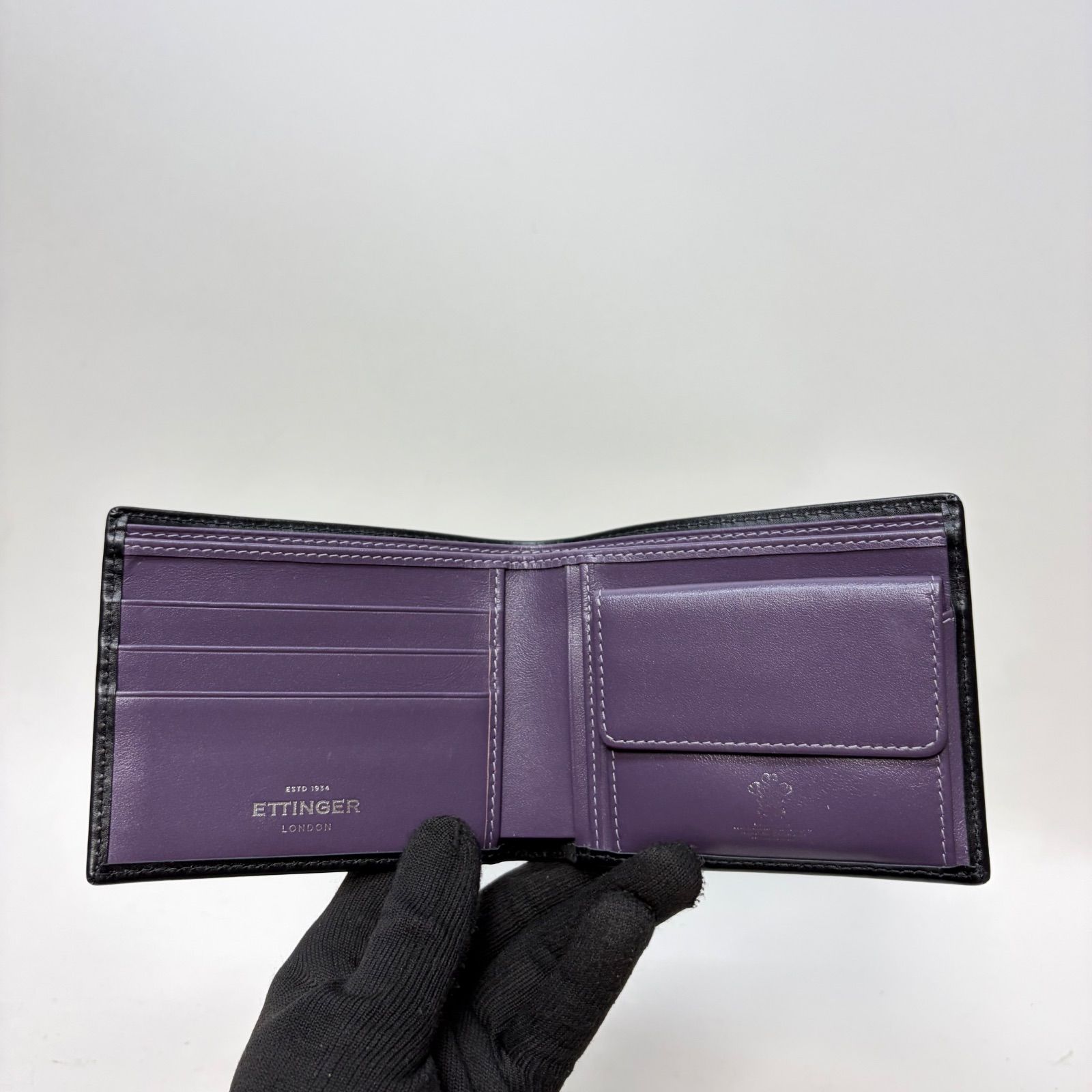 4548 ETTINGER エッティンガー 二つ折り財布 ブラック レザー パープル