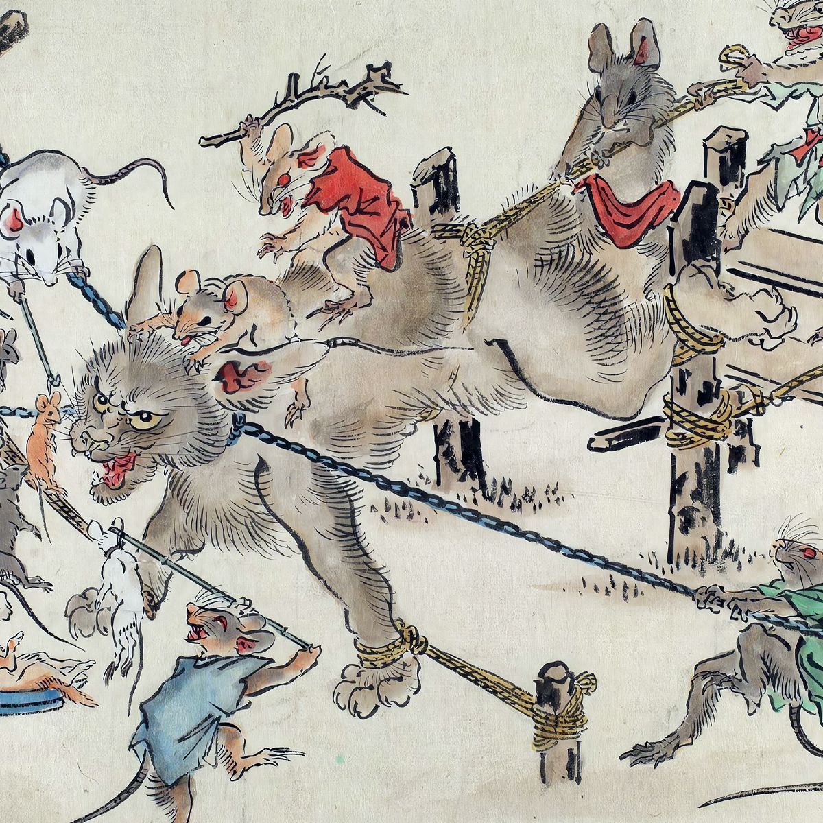 A3 ポスター】 河鍋 暁斎 猫と鼠 浮世絵 戯画 鳥獣戯画 猫 ネズミ 復刻