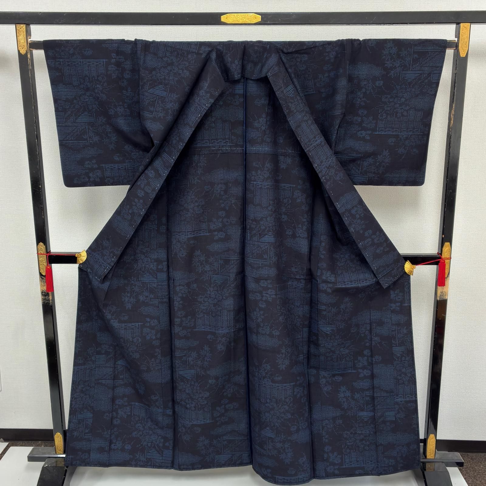 単衣 紬 正絹 亀甲絣 素敵な絣柄 着物 a-487 - メルカリ