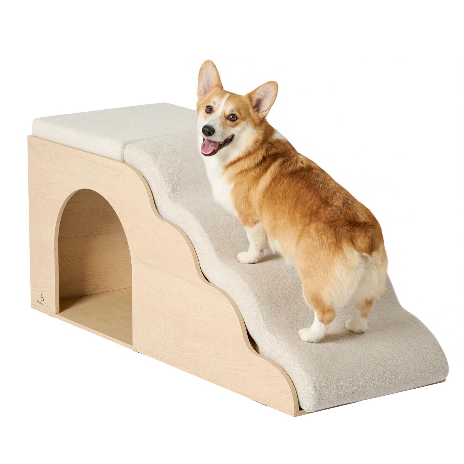 ペットファン ドッグスロープ 4段 スロープ ステップ 犬 ペット用 階段 クッション ウレタン 木製 ドッグハウス犬用品 小型犬 中型犬 短足犬 老犬 室内犬 パピー シニア 段差解消 PETFUN