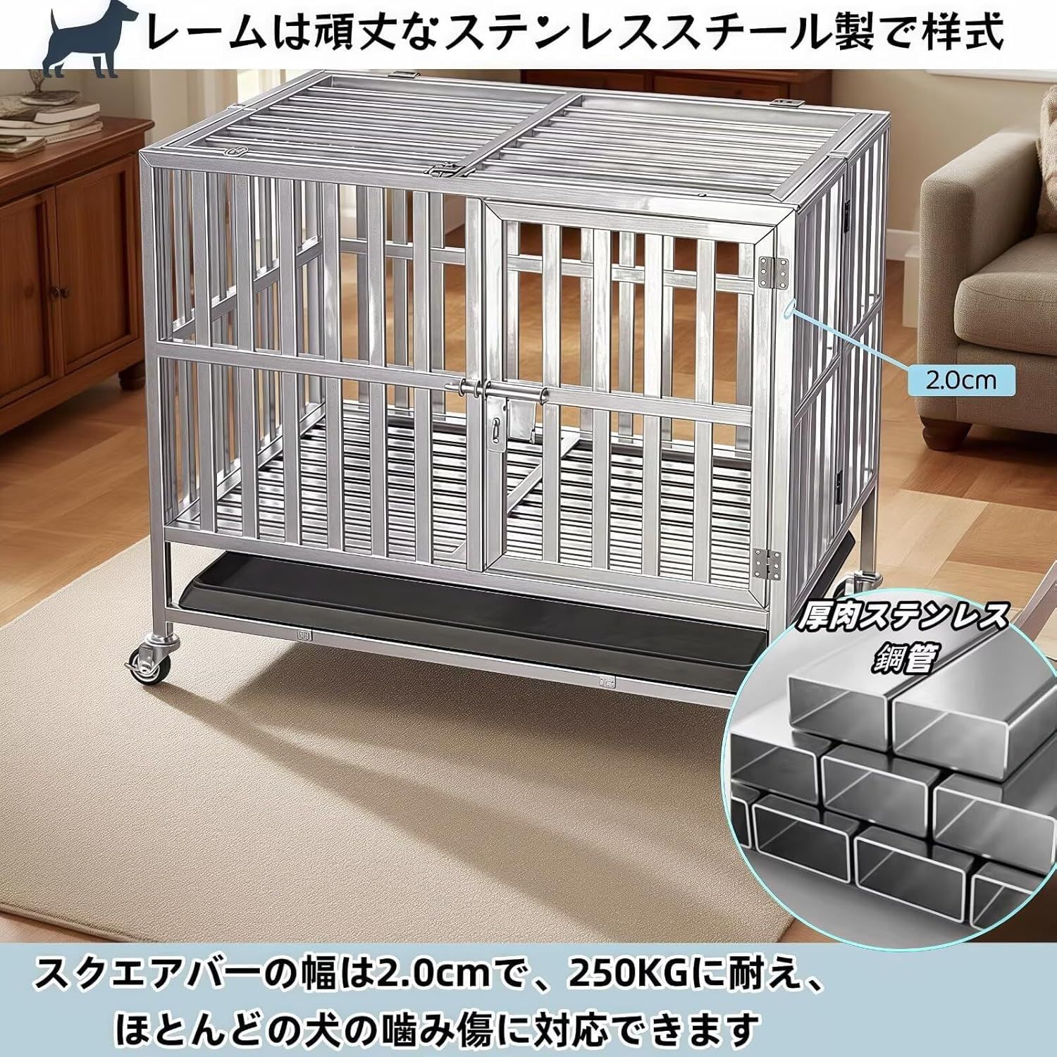 TUIYIDUO 大型犬 ゲージ ステンレス鋼製 犬 フェンス 折りたたみ可能