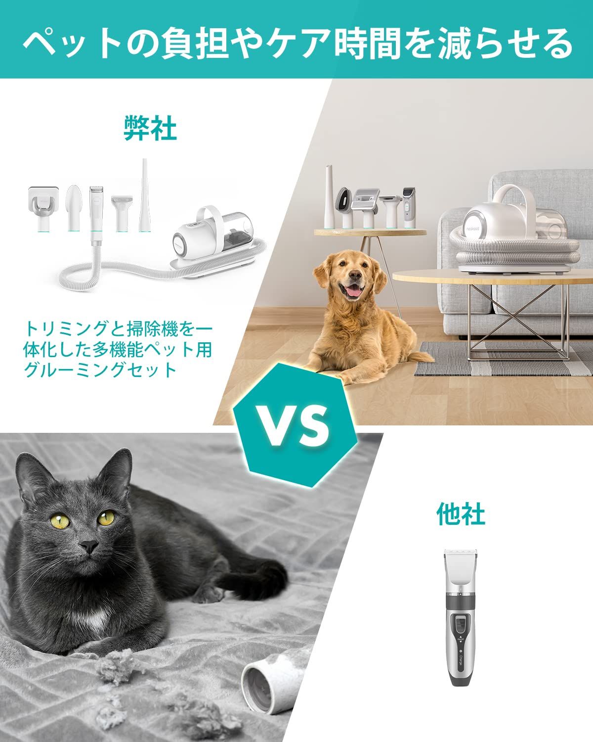 ブラシと掃除機一体型】Neakasa ペット用バリカン 犬 猫美容器 多機能