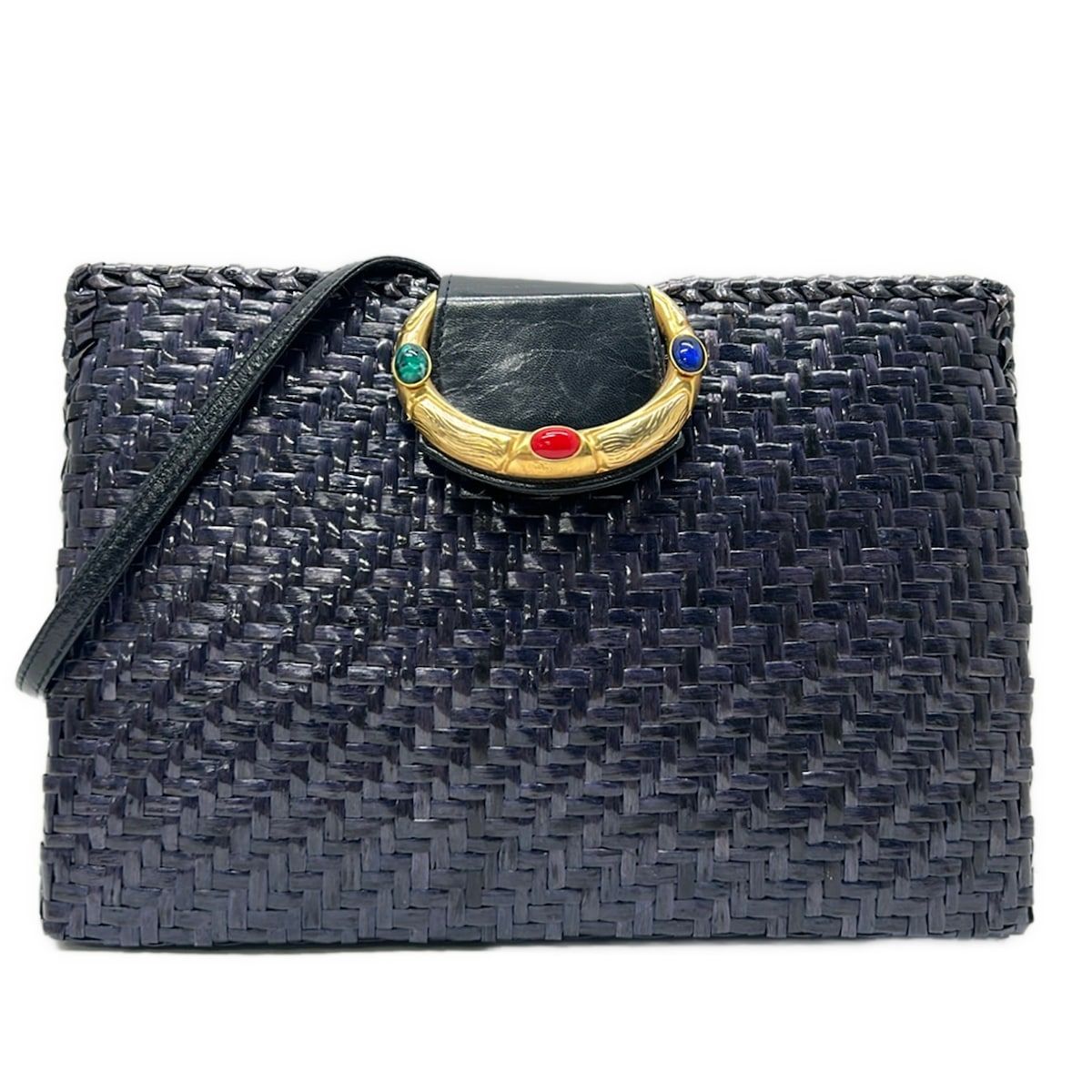 RODO(ロド) ショルダーバッグ - ネイビー×ゴールド 編み込み レザー