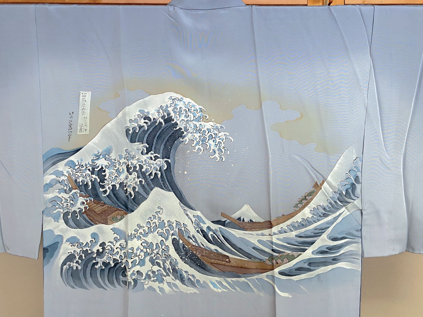 能楽図絵 能舞 羽衣他 男物長襦袢 正絹 美しき日本の古布 古裂骨董アンティーク 707B【アンティーク着物】絵羽織 長羽織 男物 長襦袢 ねずみ色 グレー