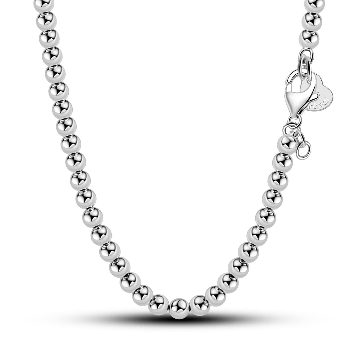 [Dankadi] ファッション男性固体925スターリングシルバービーズネックレス女性4MM-6ミリメートルラウンド祈りビーズリンクチェーン純銀18 