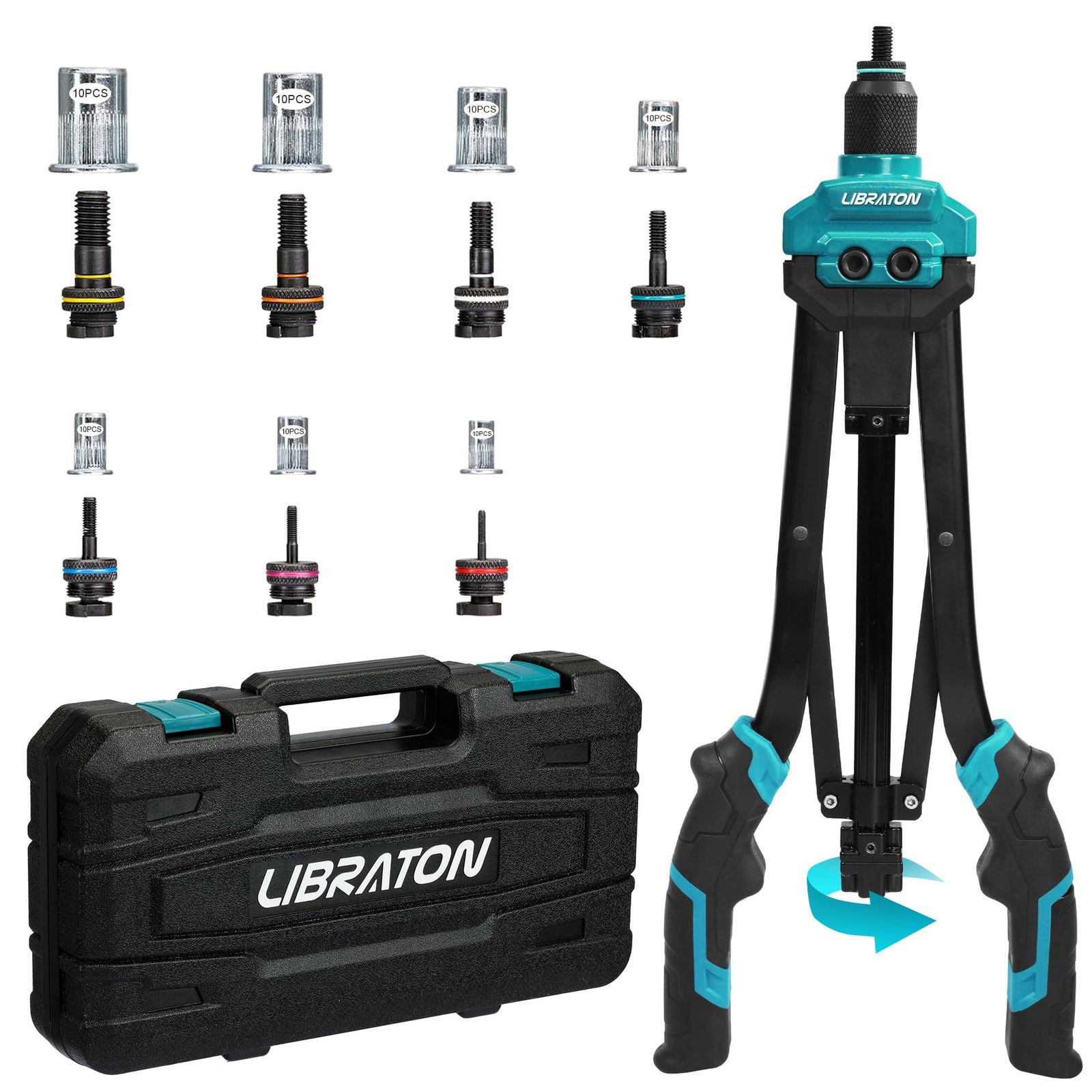 LIBRATON ハンドナッターセット M3 M4 M5 M6 M8 M10 M12 ブラインドナット70個付属 リベットナット自動解除 収納ケース付き送料無料 2068b13d