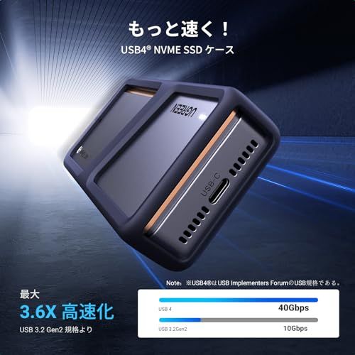 UGREEN M.2 SSD 外付けケース 【USB4 40Gbps】 M.2 SSD ケース NVME/Pcie ケース Thunderbolt 3/4 PCIe 4.0x4対応 アルミ制 m.2 ハードディスクケース NVME SSDに対 9fc4b94f
