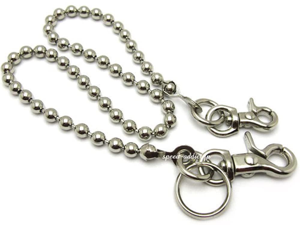 真鍮無垢（鋳物）DOUBLE CLIP WALLET CHAIN BALL（BRASSブラス無垢イモノダブルクリップウォレットチェーンボール）ニッケルシルバー艶有り【つやあり】