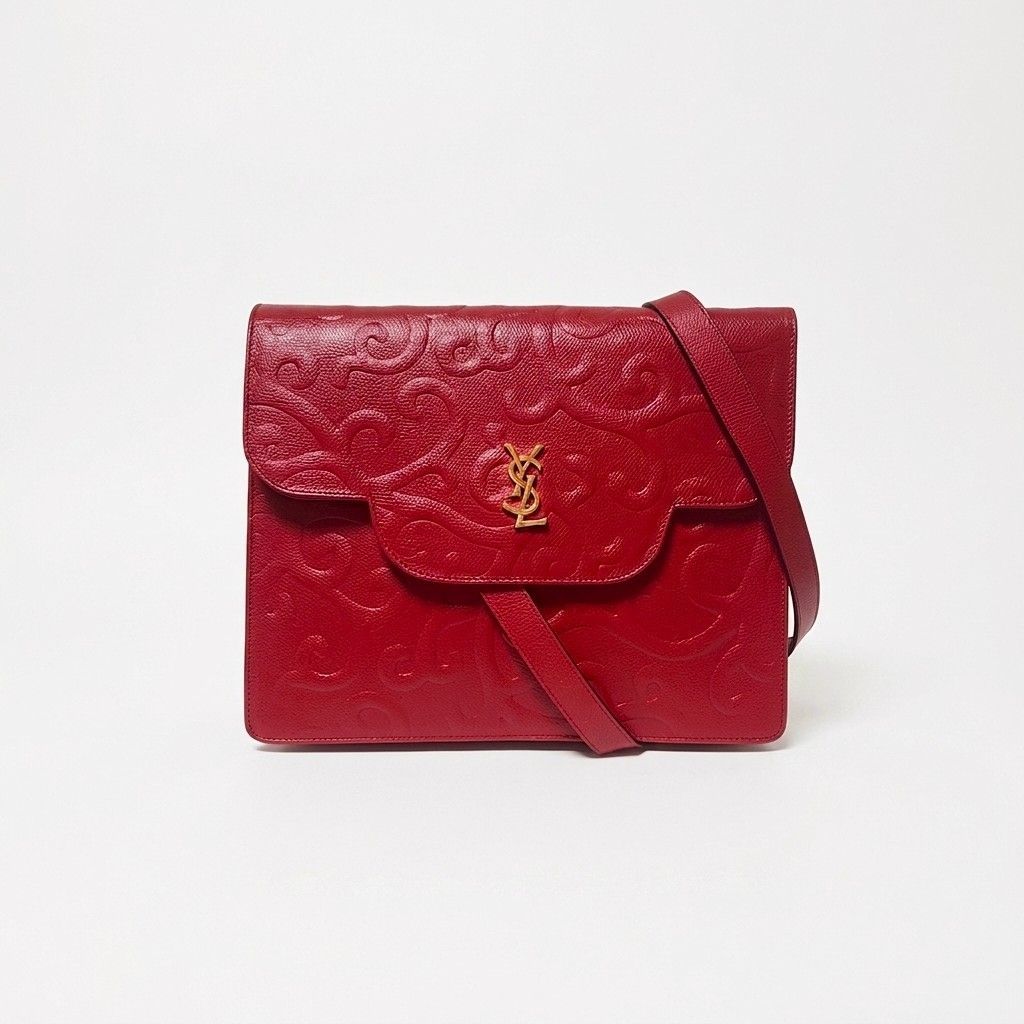 Yves Saint Laurent イヴ・サンローラン アラベスク ショルダーバッグ 唐草模様 レッド レディース ファションバッグ クラッチバッグ セカンドバッグ 美品