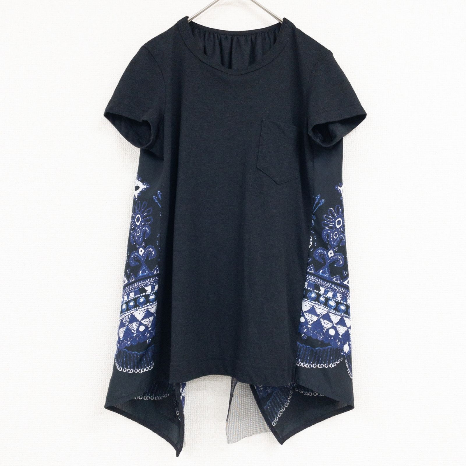 5198【美品】サカイ　半袖カットソー 異素材切り替え パッチワーク 21SS sacai サカイ カットソー Tシャツ 異素材切り替え バンダナ柄