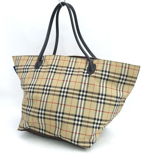 BURBERRYS / バーバリーズ ◆トートバッグ/ナイロン×レザー/ファスナー/ノバチェック/ベージュ レディースファッション【中古】