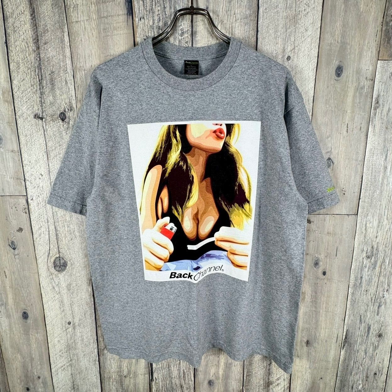 BACK CHANNEL Back Channel バックチャンネル グレー ガール プリント 半袖 Tシャツ TEE メンズ L サイズ