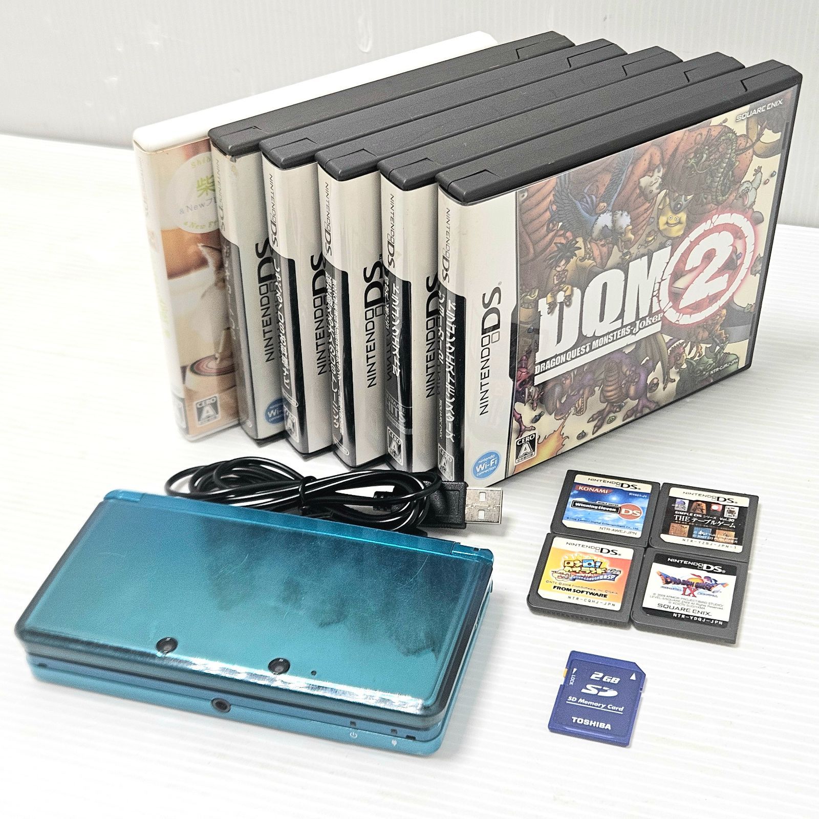 【訳あり品】Nintendo 3DS アクアブルー ソフト10本セット DQ4 DQ9 DQMJ2 マリオカートDS
