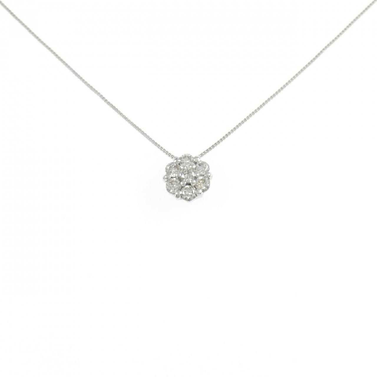 K18WG フラワー ダイヤモンド ネックレス 0.20CT