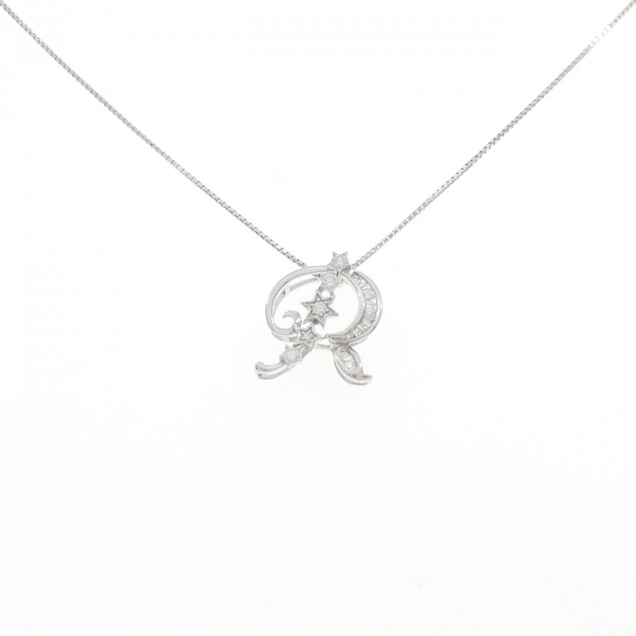 K18WG イニシャルR×スター ダイヤモンド ネックレス 0.15CT