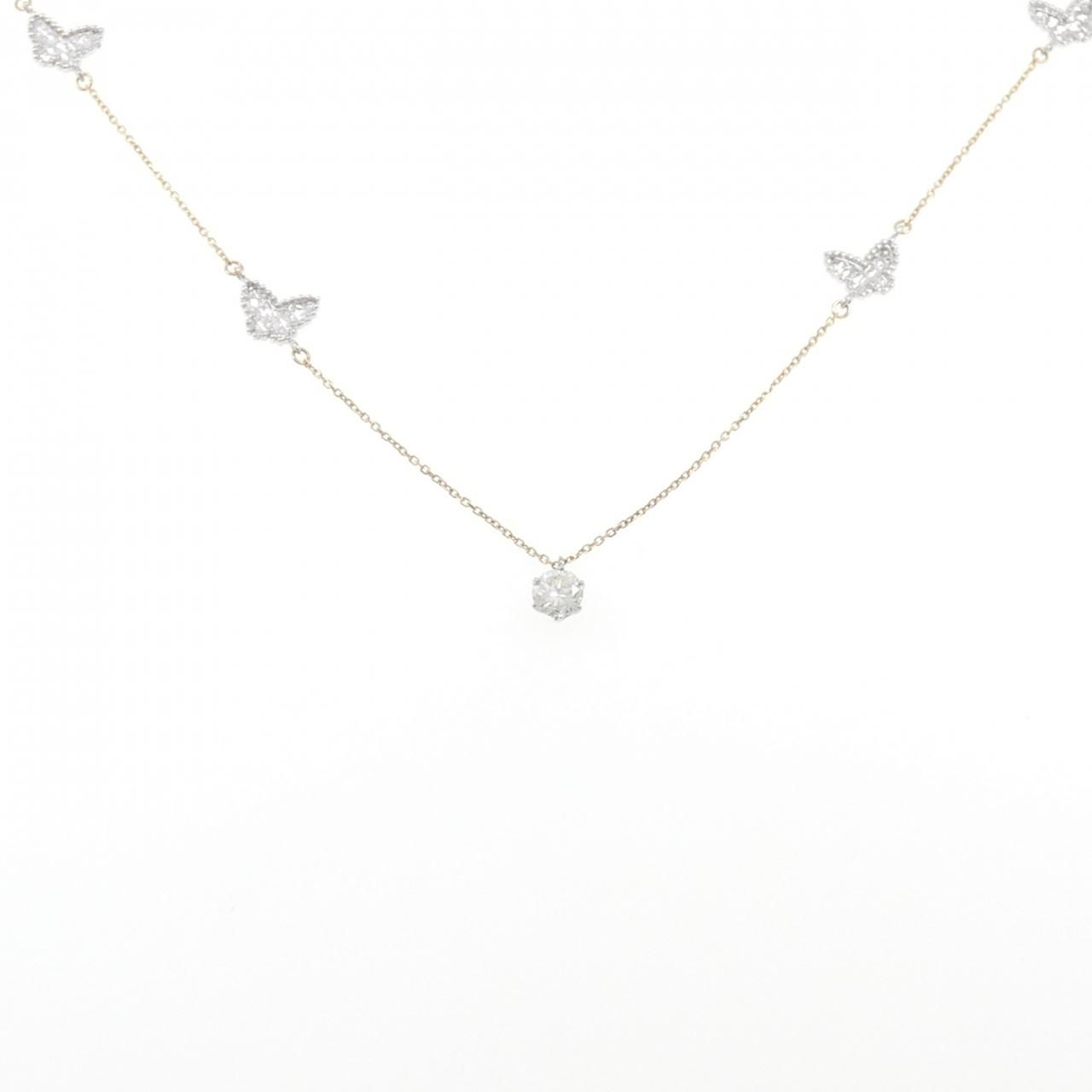 K18YG/PT900 バタフライ ダイヤモンド ネックレス 0.405CT