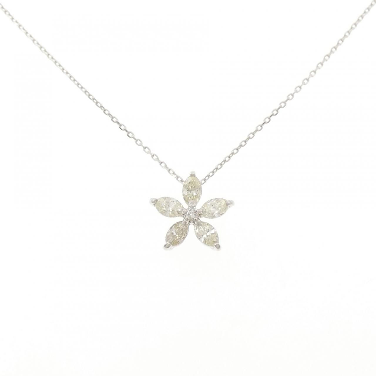 K18WG フラワー ダイヤモンド ネックレス 0.50CT