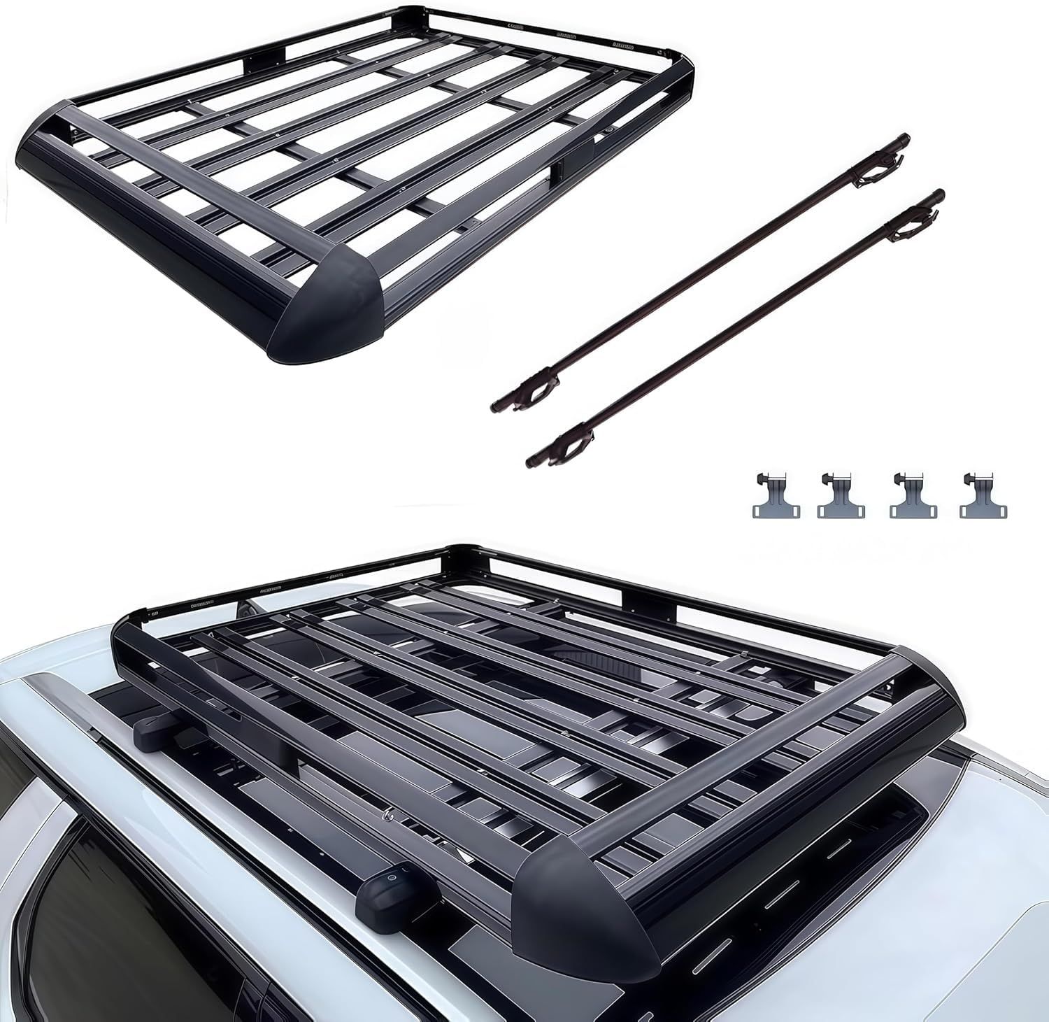 ルーフラック ルーフキャリア アルミ製 汎用型 幅100cm 150kg耐荷重 高耐久 耐腐食性と耐錆性 軽量 簡単設置 キャンプ・露営・旅行などアウトドアに最適 日本語説明書付き(黒い,140×100×12.8cm)★m 23db7e37