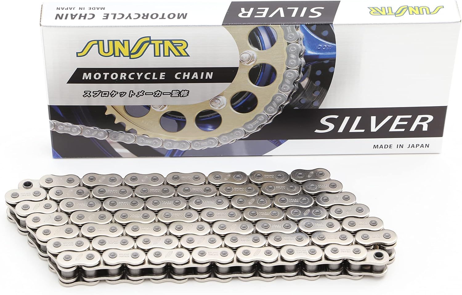 サンスター 525サイズ 112リンク モーターサイクルチェーン SS525SKC-112SV シルバーカラー バイク用チェーン 92L / ゴールド