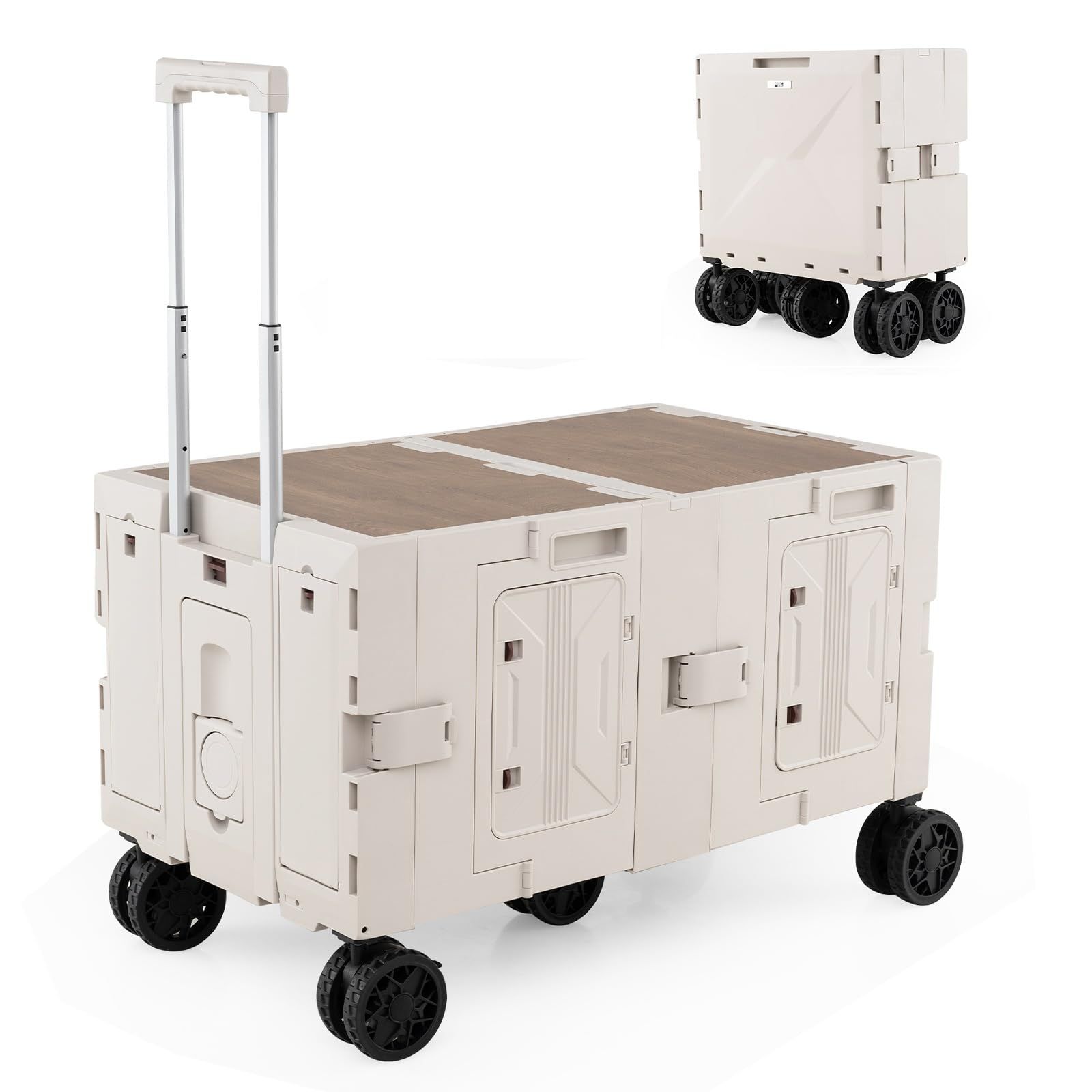 新商品 キャンプカート アウトドアワゴン 折りたたみ キャスター付き 大容量 キャリーワゴン テーブルとも使える 耐荷重60kg アウトドア キャンプ ピクニック 釣り 花見 運動会 (ホワイト)