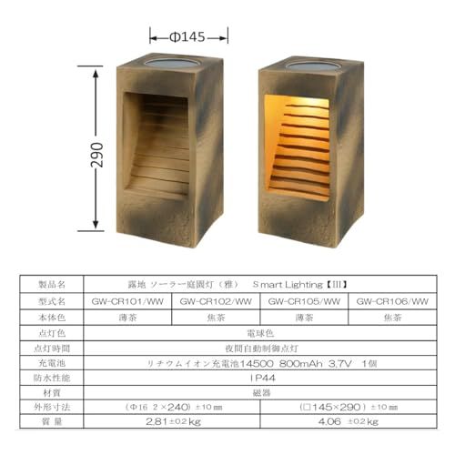 GWSOLAR 露地 磁器 ソーラー庭園灯【10年保証・電球色・30ルーメン】Smart Lighting 夜自動点灯 翌朝まで点灯!! お庭 玄関先 足元灯『エクステリア照明 ソーラーライト』 GWソーラー 型番：GW-CR105WW(1P a6bd9bd8