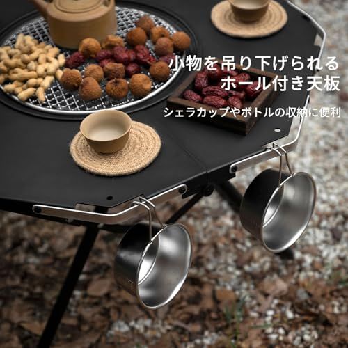 YOGOTO 囲炉裏テーブル 八角形グリルテーブル 焚き火 アルミ製 折りたたみ式 BBQコンロ対応 4～6人用 耐熱 防錆仕様 コンパクト 軽量 アウトドア ファミリーキャンプ バーベキューに最適 キャリーバッグ付き (ブラック)送料無料 a6a04a5e