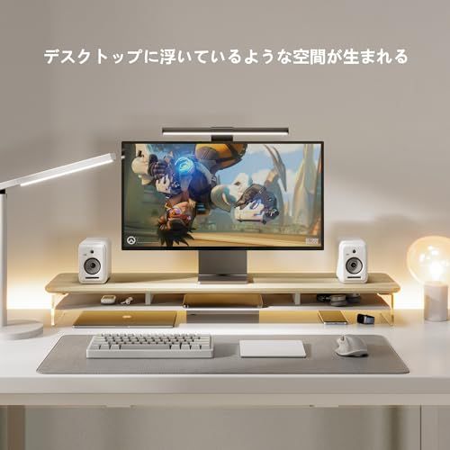 Fenge モニター台 モニタースタンド 卓上 机上台 パソコン台 PC台 机上ラック 108cm横幅 2段 木製天板 アクリル製脚 デスクトップ用 収納 整理整頓 オークG04Y2103C送料無料 49863792