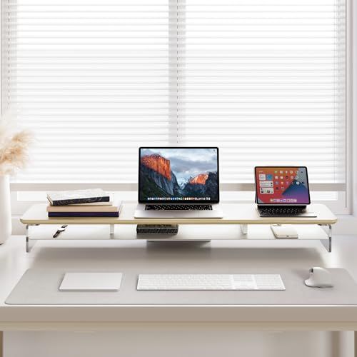 Fenge モニター台 モニタースタンド 卓上 机上台 パソコン台 PC台 机上ラック 108cm横幅 2段 木製天板 アクリル製脚 デスクトップ用 収納 整理整頓 オークG04Y2103C送料無料 49863792