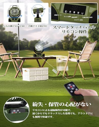 【2025新登場 涼風マスター】KINGLEAD 20000mAhキャンプ扇風機 DCモーター 5段階風量 3色調光 LEDディスプレイ タッチ操作 TYPE-C 充電式 自動首振り 睡眠モード タイマー機能 コンパクト サーキュレーター 卓 7412d37e