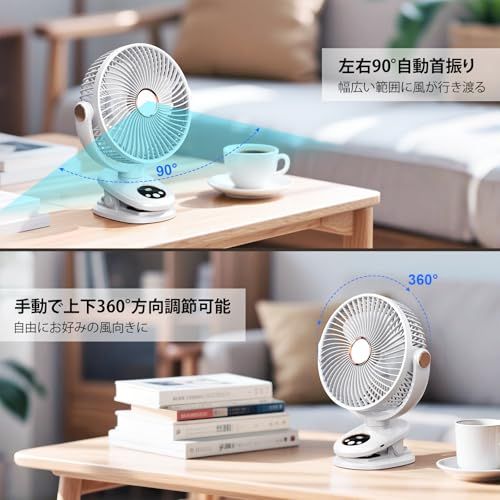 iNeibo USB扇風機 卓上扇風機 【自動首振り&10000mAh電池内蔵】 キャンプ扇風機 USBファン サーキュレーター 卓上 小型 クリップ LEDライト搭載 TYPE-C急速充電 風量5段階調節 最大40時間連続使用 電池残量表示 ebb1d986