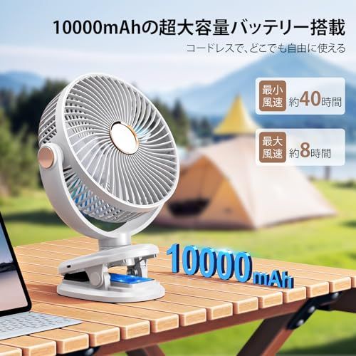 iNeibo USB扇風機 卓上扇風機 【自動首振り&10000mAh電池内蔵】 キャンプ扇風機 USBファン サーキュレーター 卓上 小型 クリップ LEDライト搭載 TYPE-C急速充電 風量5段階調節 最大40時間連続使用 電池残量表示 ebb1d986