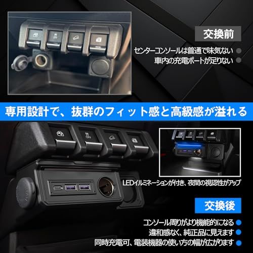 OPPLIGHT ジムニー アクセサリー 増設電源ユニット ジムニー JB64W ジムニーシエラ JB74W ジムニーノマド JC74W 専用設計 コンソール パーツ内装 QC3.0 USB Type-C シガーソケット スマホ充電 急速に同 3d9d6400