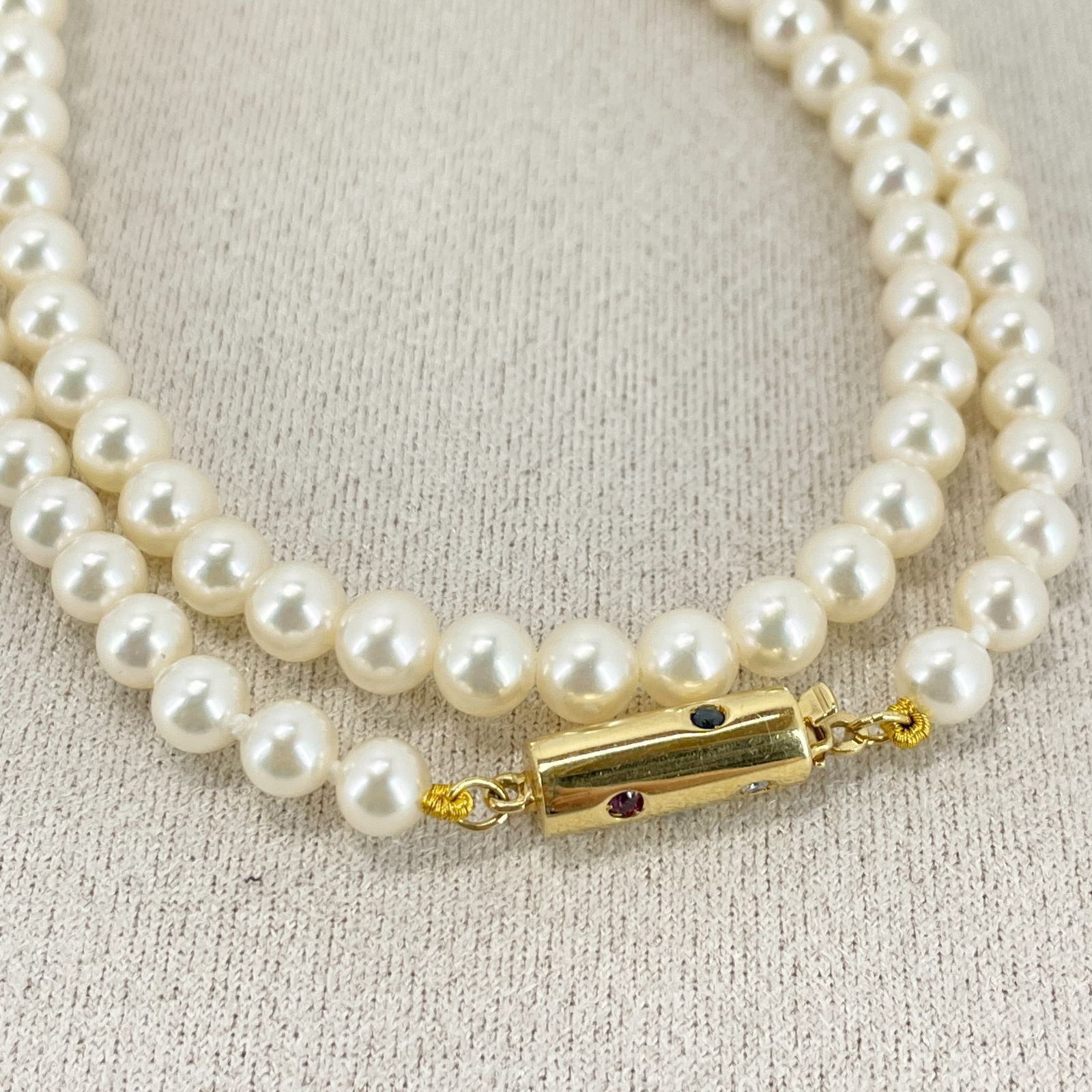 【4.5~5.0mm】ミキモト 希少 ベビーパール×ダイヤモンド×サファイア×ルビー×エメラルド マルチカラー 三大宝石 K18 ネックレス /24-1180M
