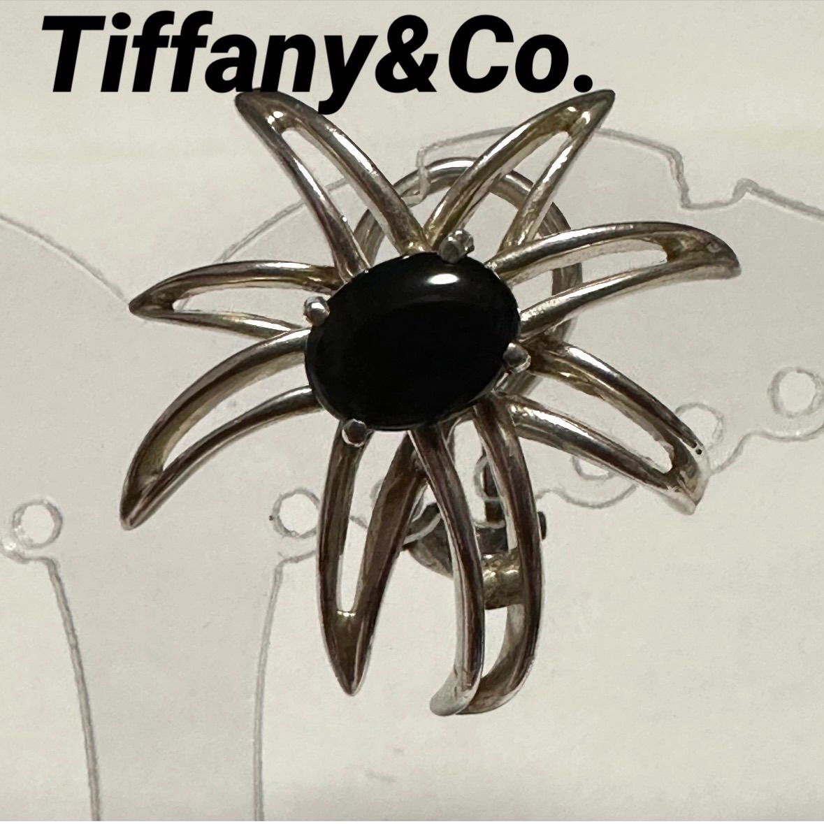 ティファニー　Tiffany&Co.　イヤリング　ファイヤーワークス　コンビ　花火　フラワー　SV925　オニキス　シルバー　ブラック