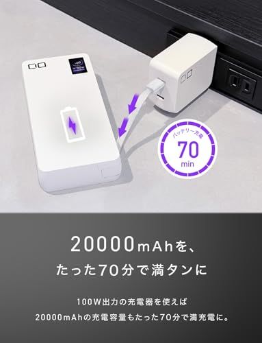 CIO 100W ケーブル内蔵 大容量 20000mAh [脱着式ケーブル] PD 高出力