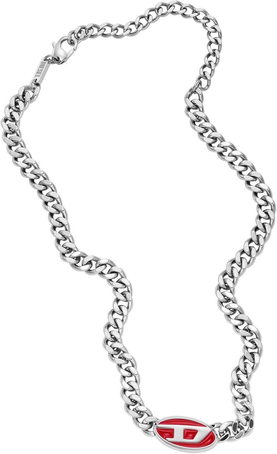 Diesel (ディーゼル) ステンレススチールチェーンネックレス メンズ【シルバー レッドエナメル。】
