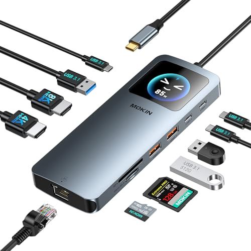 MOKiN LCD USB-C ドッキングステーション デュアルモニター対応 12-in-1 ラップトップドック、デュアル HDMI 搭載 8K@30Hz、PD 100W 給電、2500Mbps 有線 LAN、10Gbps 高速 USB A/ e06dccd1