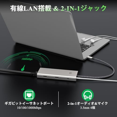 ドッキングステーション hdmi 2つ usb ハブ 12 in 1 Type C ハブ USB-Cドッキング 3画面出力 lan ハブ 4K@60Hz マルチモニター 1Gbps PD100W 急速充電 2*HDMI+DP type-c デ 1b597836