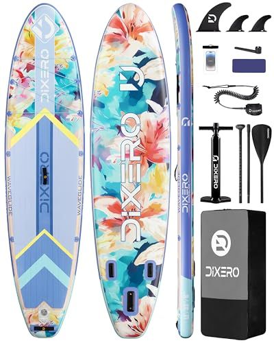 (ディクセロ) 空気注入式 スタンドアップパドルボード 11フィート x 33インチ 大人用 エクストラワイド パドルボード プレミアムアクセサリー付き 調節可能なパドル ハンドポンプ ボトムフィン リーシュ防水電話バッグ送料無料 03555f66