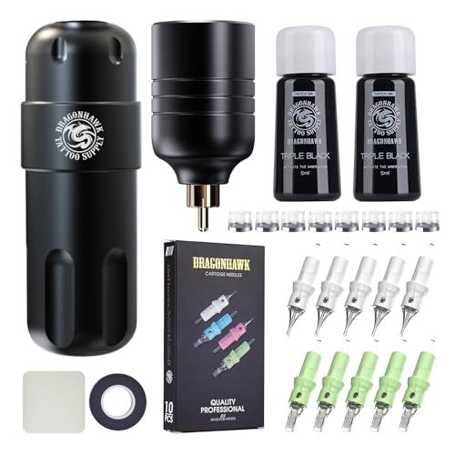 Dragonhawk Wireless Tattoo Gun Kit Cordless Rotary Tattoo Pen Machine Kit Pro Tattoo Needles Cartridges Set Black Tattoo f6a8623d