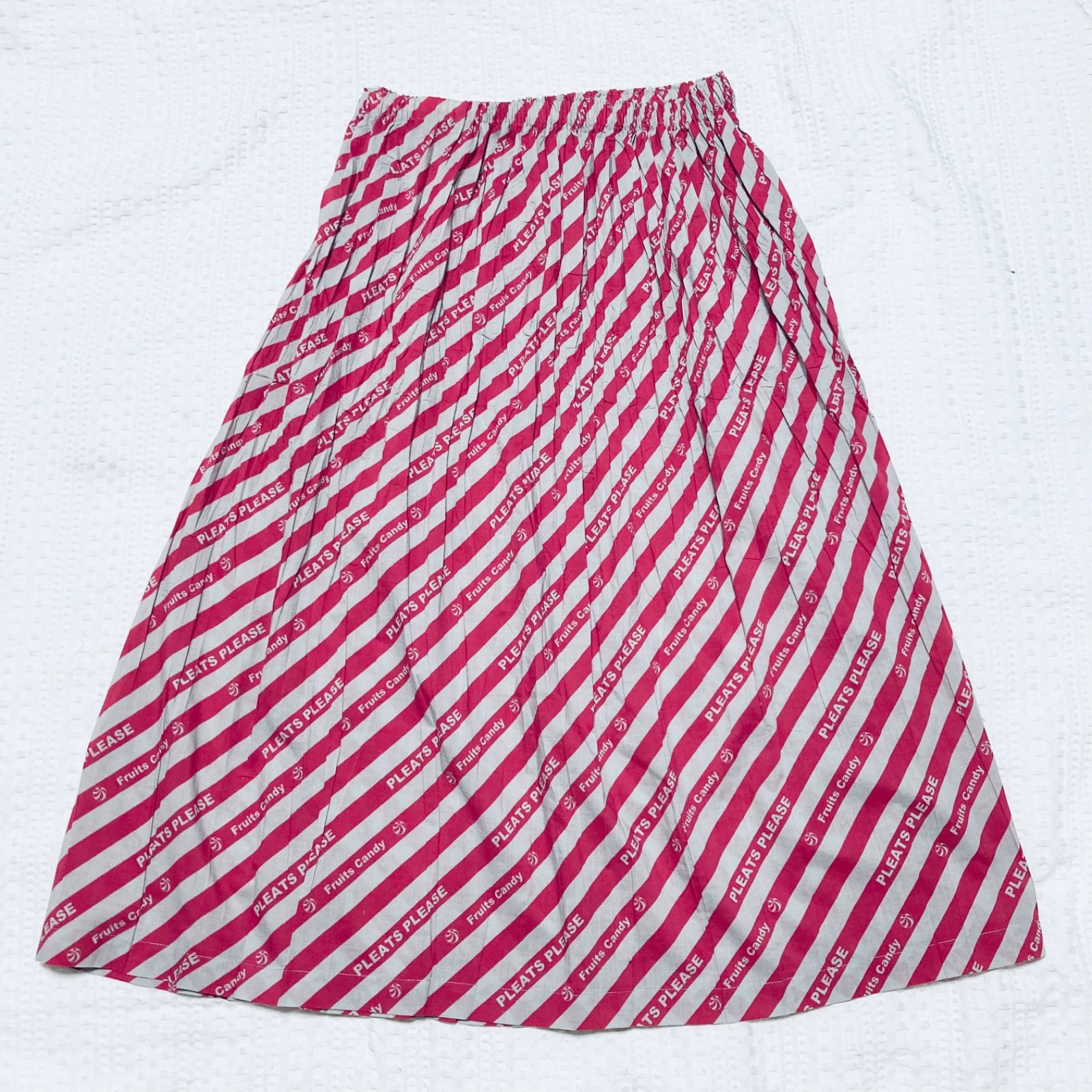 PLEATS PLEASE プリーツプリーズ　ストライプスカート □傷汚れなし□PLEATS PLEASE プリーツプリーズ ロゴ総柄×ストライプ