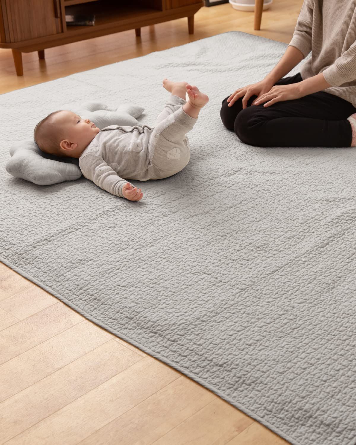 新品 AQUA (アクア) マルチカバー キルティングマット グレー M (200×200 cm) mofua (モフア) イブル 綿100% cloud柄 キルティング 36204213