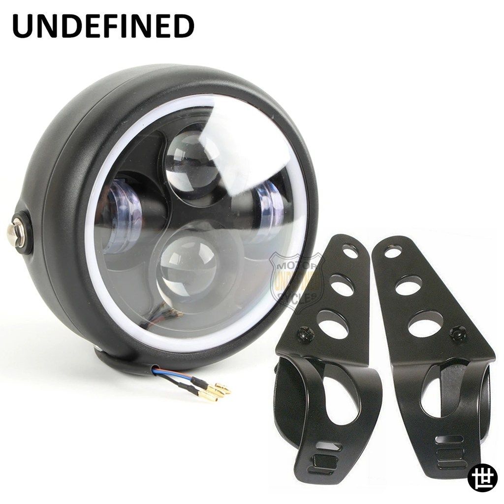 用6.5インチLEDヘッドライトスパイラルホワイトサイドマウントブラケットチョッパーバイク用