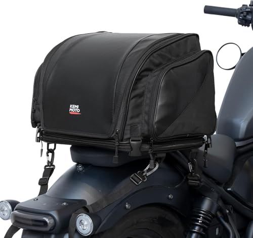 KEMIMOTO シートバッグ バイク 拡張機能あり 40-52L ツーリングバッグ 防水 撥水加工 レインカバー付き リアバッグ 変形しにくい 荷物固定ベルト付き キャンピングシートバッグ バイク用品 汎用性 Ninja400/ZX-25R e2019e82